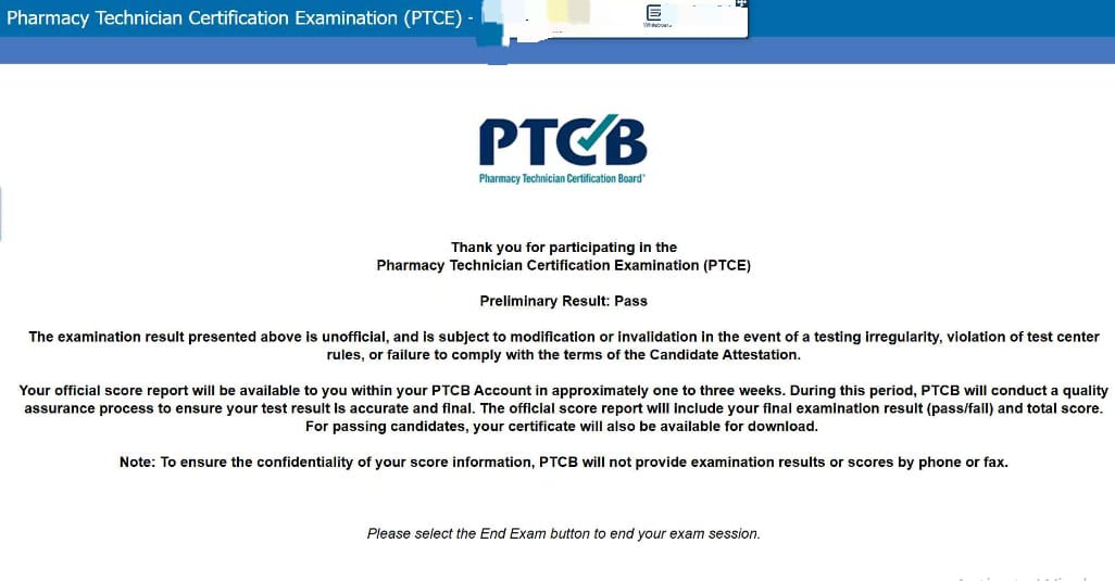 PTCB Certificate (Pharmacy Technician Certification Board)